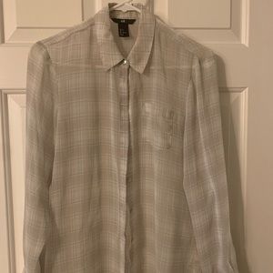 H&M long sleeve sheer plaid button up blouse